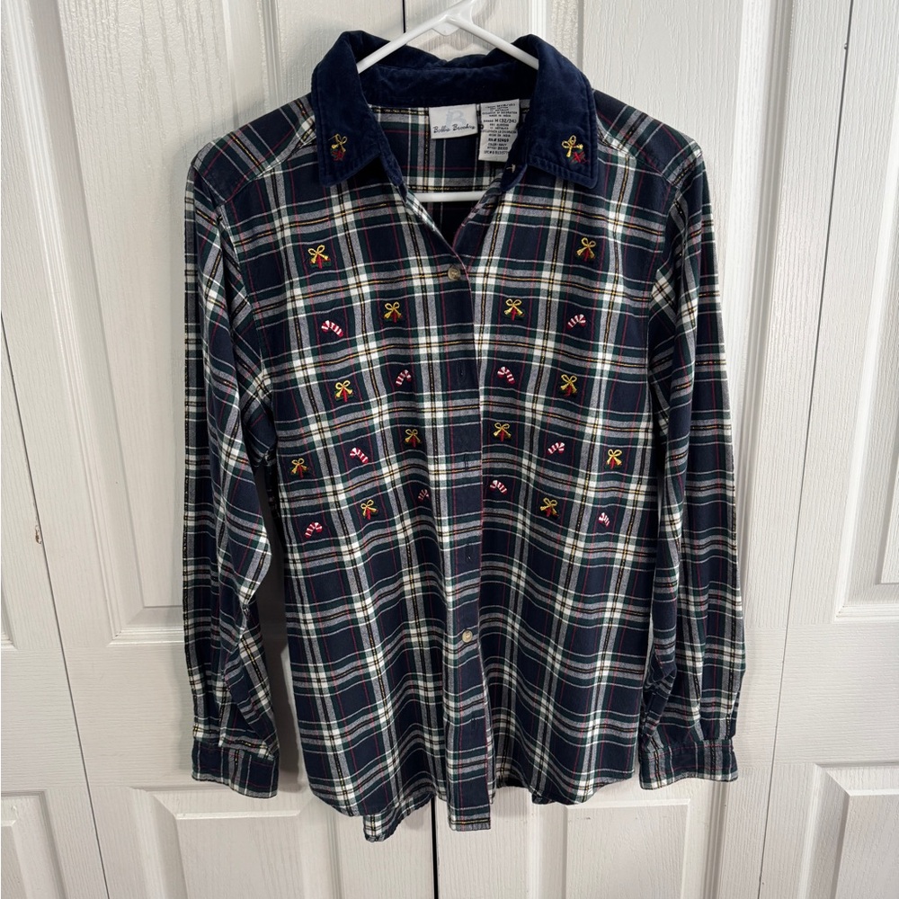 Bobbie Brooks plaid long‎ sleeve button up Christmas size medium